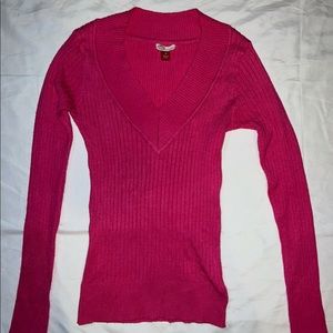 Pink V-neck Knitted Sweater
